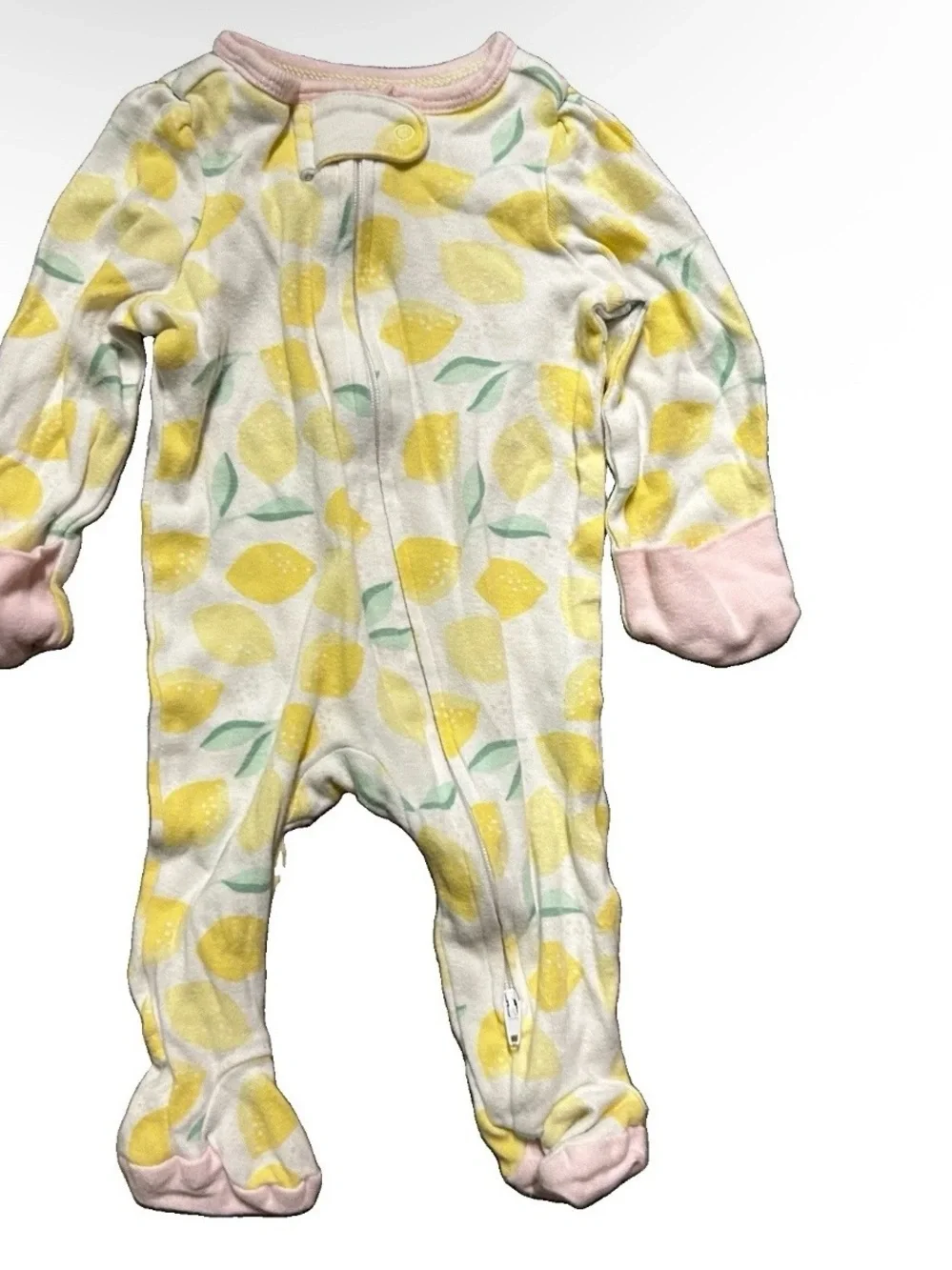 Baby Girl Footie Pajamas Fold Over Mittens 2 Way Zipper Size Newborn